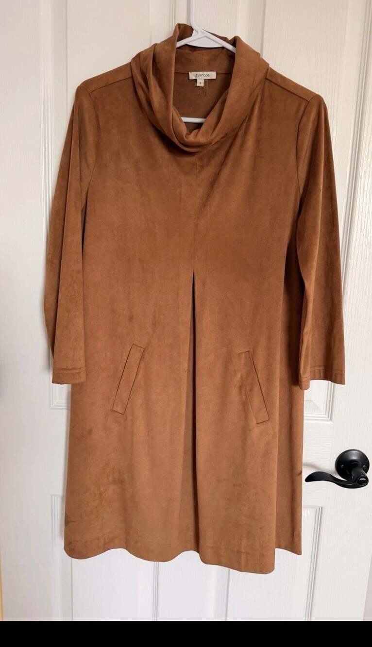 BOGO Tyler Boe Kim Faux Suede Cowl Neck Dress in Camel